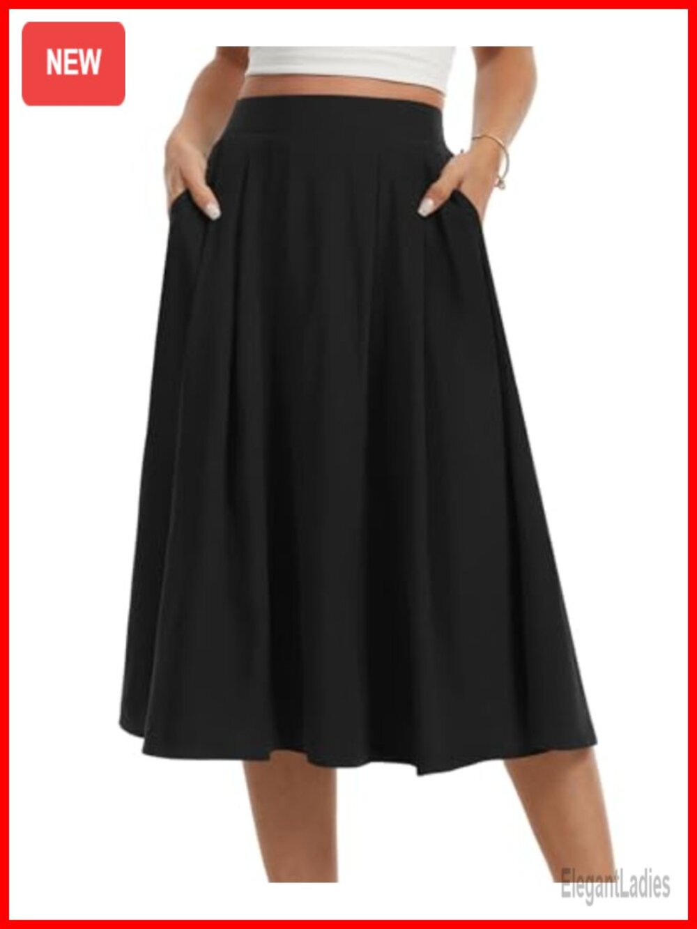 Womens Midi A-Line Flowy Chiffon Skirt with Pockets High Waist S-2XL
